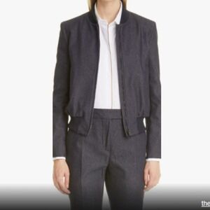 Max Mara Womens Preston Bomber Jacket 8 Denim Chambray Long Sleeve‎ Tactical NEW
